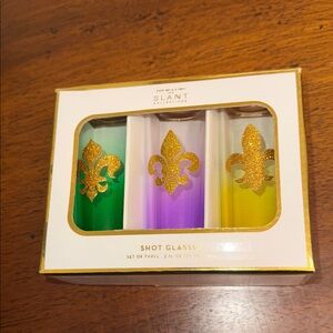 Slant Collection Fleur-de-Lis Shot Glasses Set 2 fl oz New Mardi Gras Shot Glass